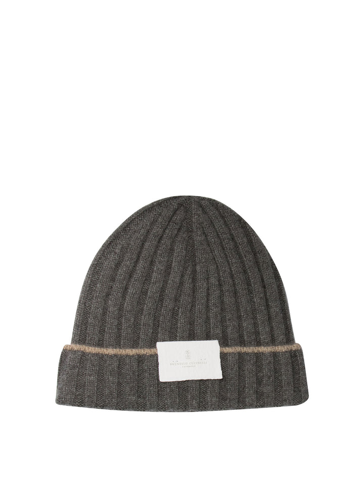 Ribbed Cashmere Knit Beanie Cappelli Grey