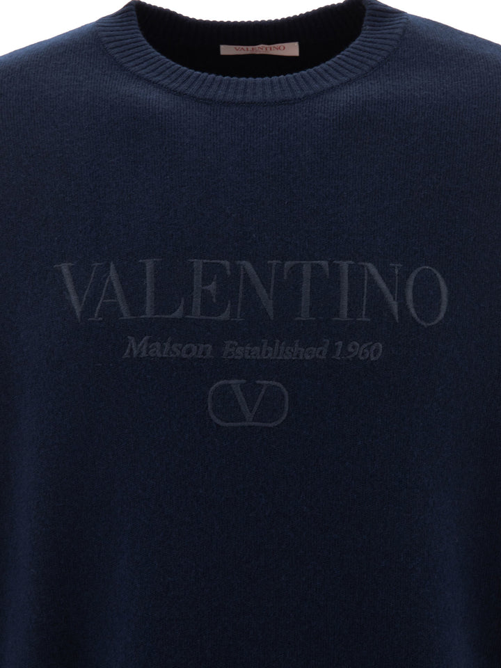 Wool Sweater With Valentino Embroidery Knitwear Blu