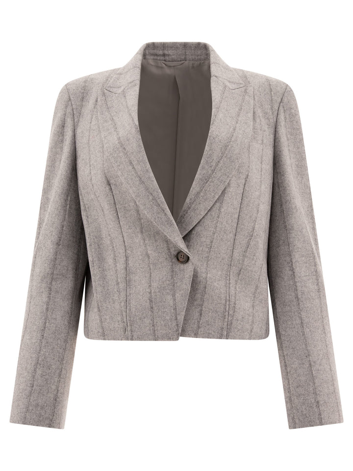 Striped Cropped Blazer With Monili Giacche Grey