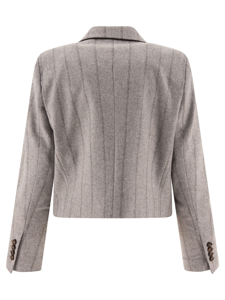 Striped Cropped Blazer With Monili Giacche Grey