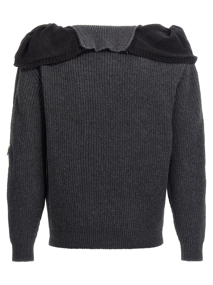 Zip Insert High Neck Sweater, Cardigans Gray