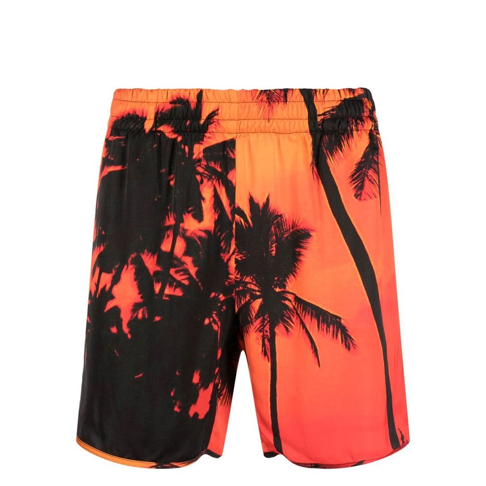 Blue Sky Inn Silk Shorts - Orange, Black | Wanan Luxury