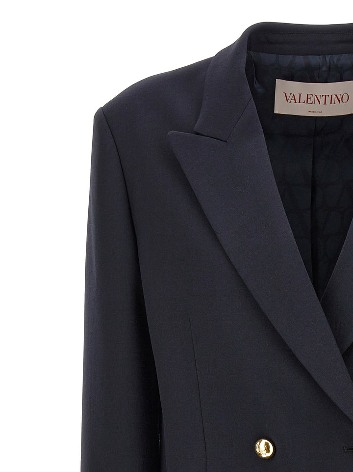 Valentino Double-Breasted Blazer Blazer And Suits Blue