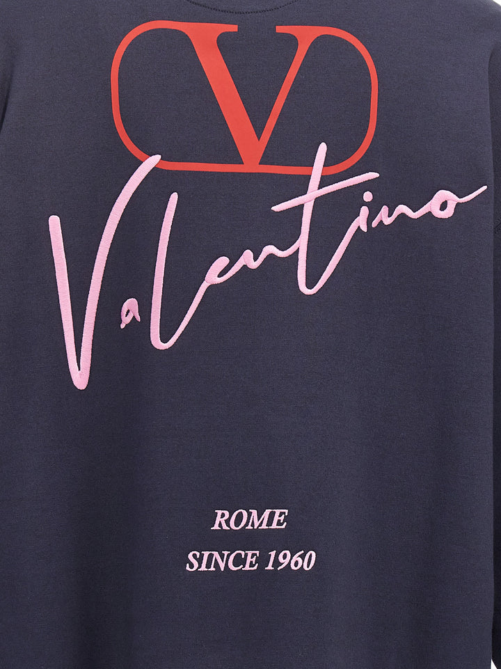 Valentino Logo Embroidery Hoodie Sweatshirt Blue