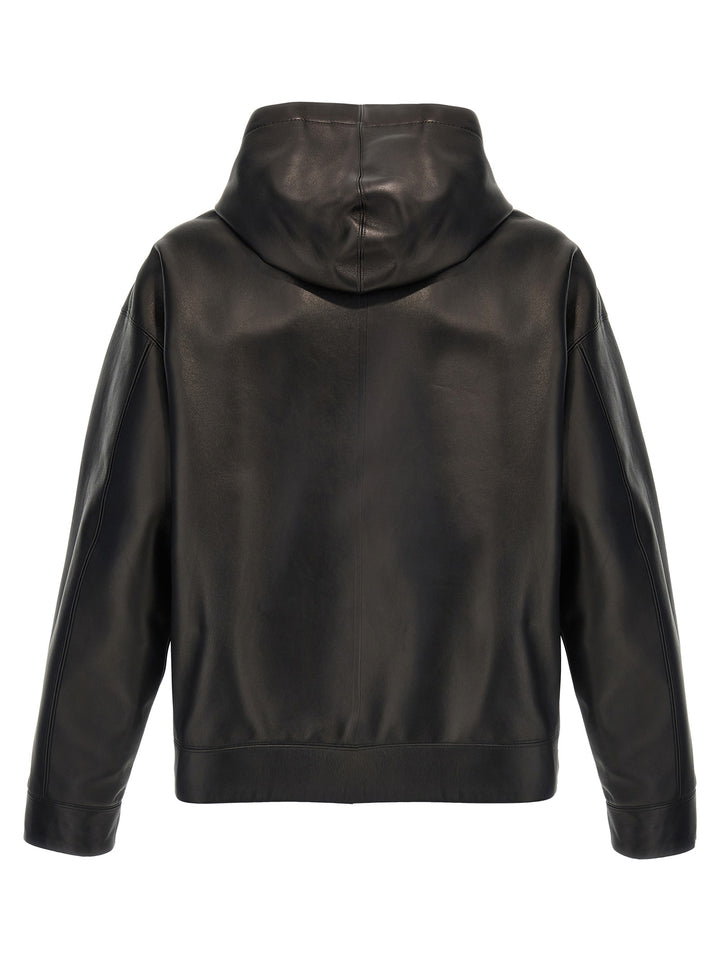 Valentino Leather Hooded Jacket Casual Jackets, Parka Black