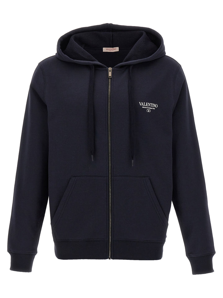 Valentino Logo Print Hoodie Sweatshirt Blue