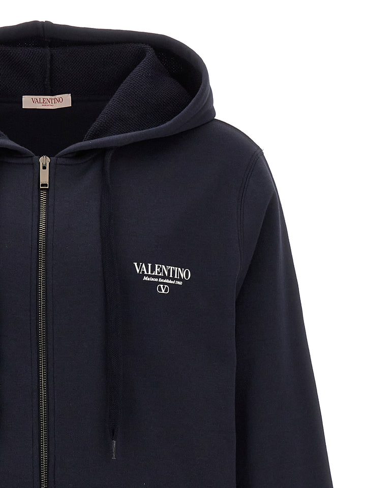 Valentino Logo Print Hoodie Sweatshirt Blue