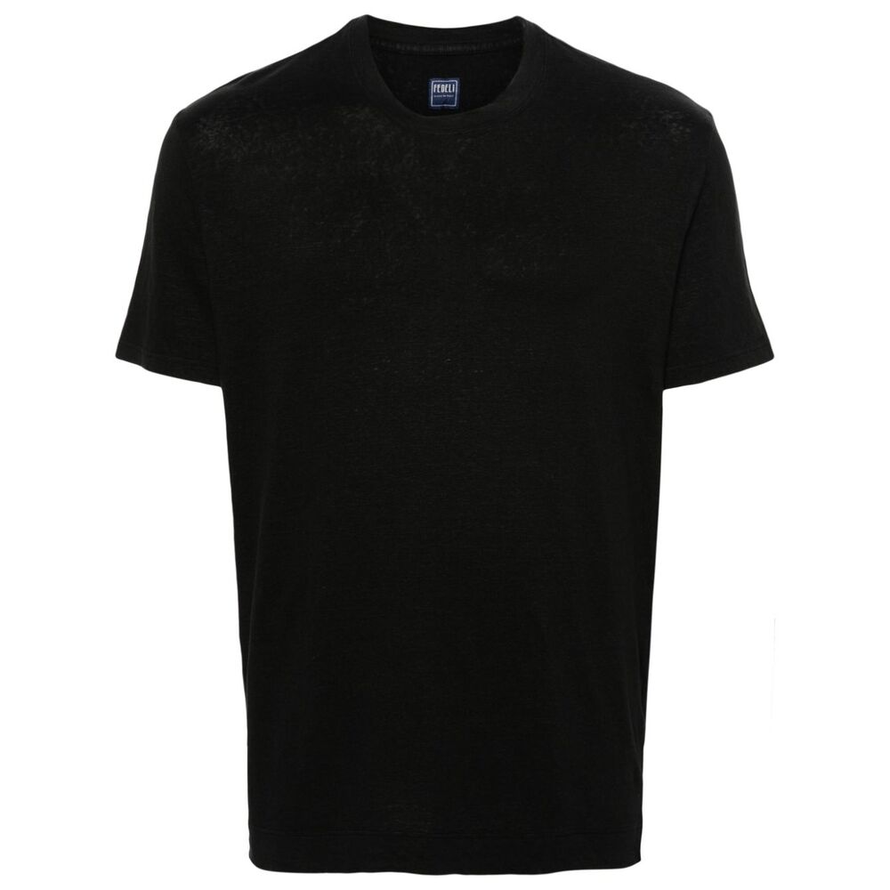 Fedeli Cotton  Linen T Shirts - Black | Wanan Luxury