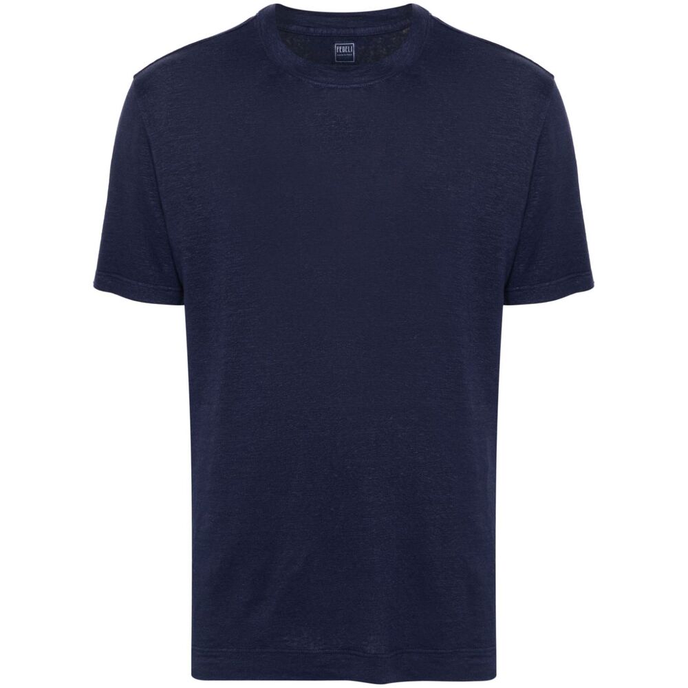 Fedeli Cotton  Linen T Shirts - Blue | Wanan Luxury