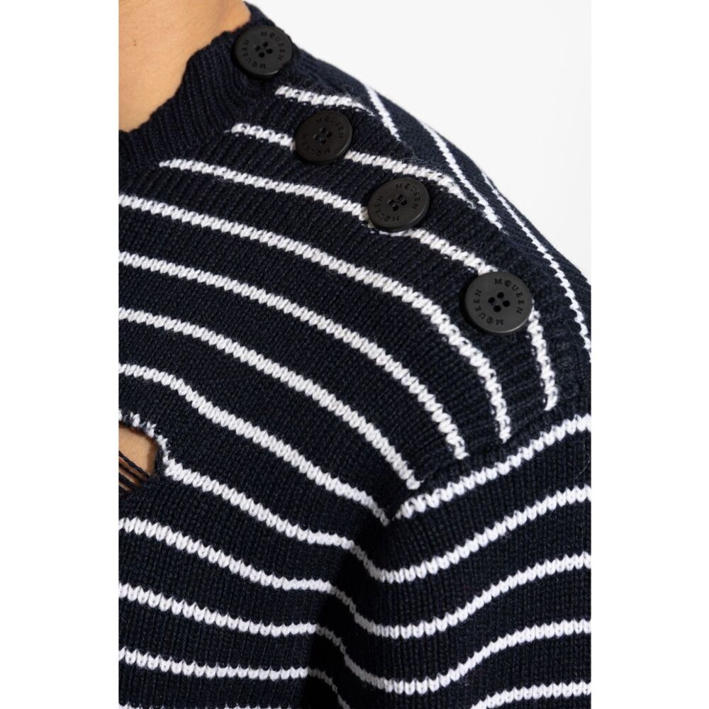 Alexander Mcqueen Wool Sweaters - Blue, White | Wanan Luxury