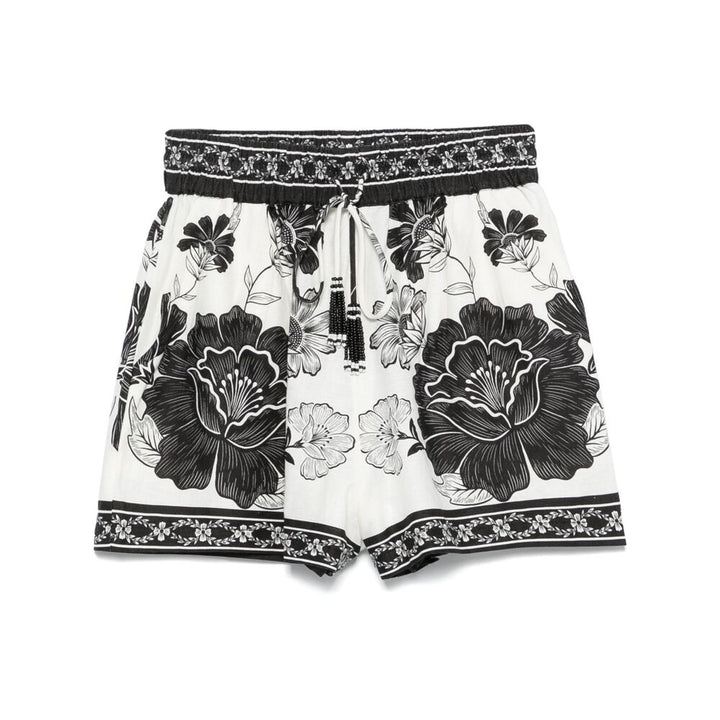 Farm Rio Silk Shorts - White, Black | Wanan Luxury