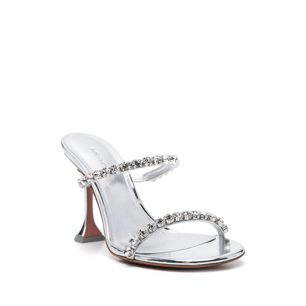 Amina Muaddi Silver Mules - Silver | Wanan Luxury