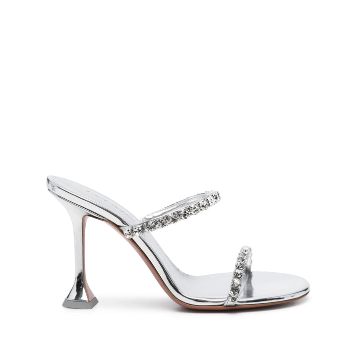 Amina Muaddi Silver Mules - Silver | Wanan Luxury