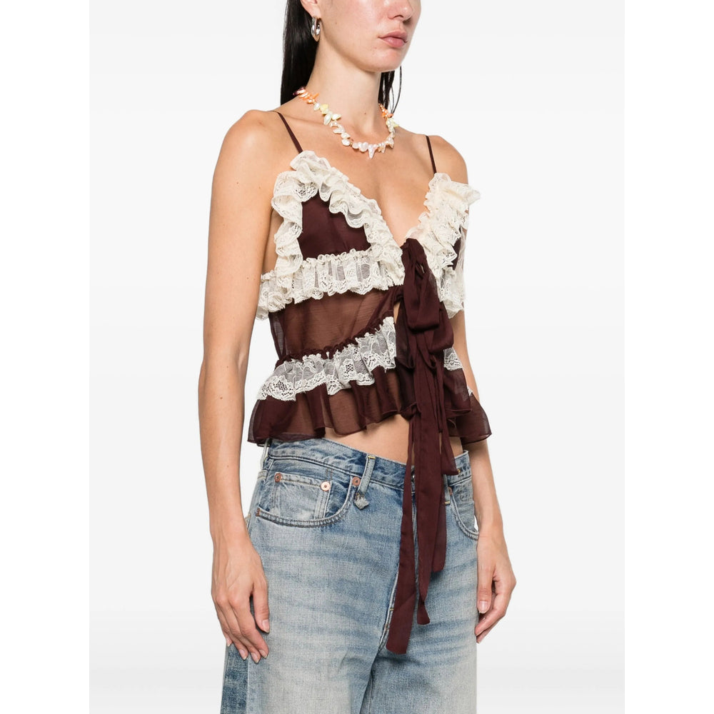 Siedres Tops - Brown, White | Wanan Luxury