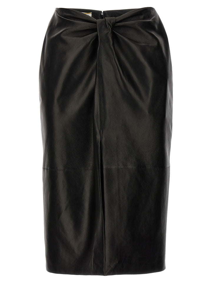 Ruched Detail Leather Skirt Skirts Black