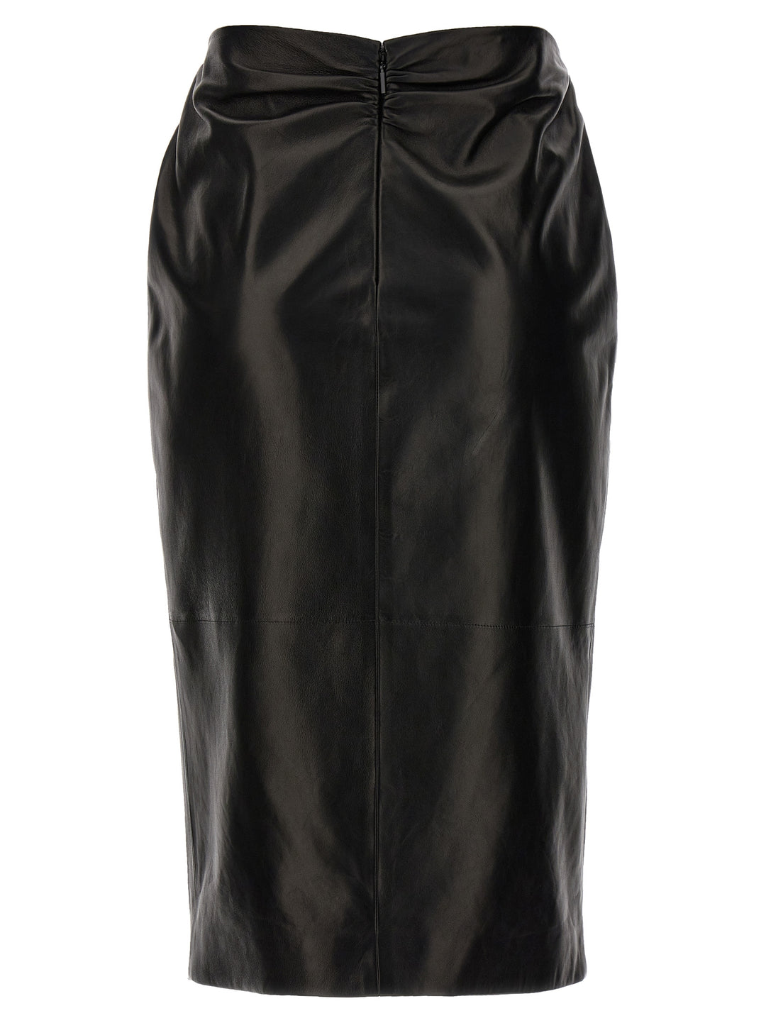 Ruched Detail Leather Skirt Skirts Black