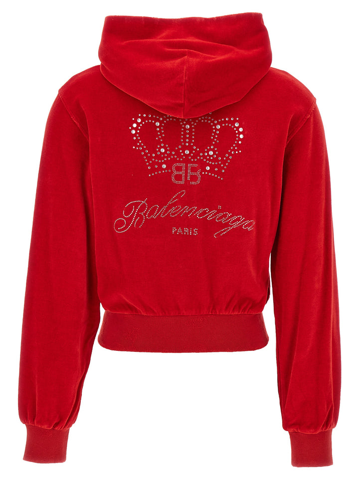 Rhinestone Logo Hoodie Sweatshirt Red