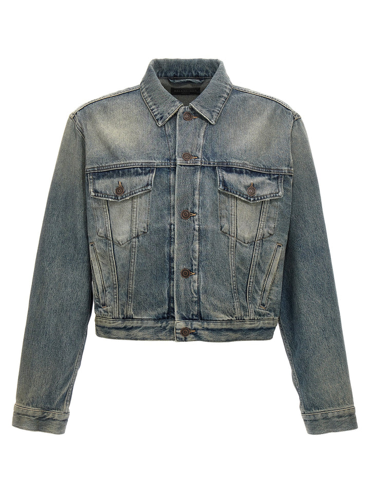 Rhinestone Logo Denim Jacket Casual Jackets, Parka Blue