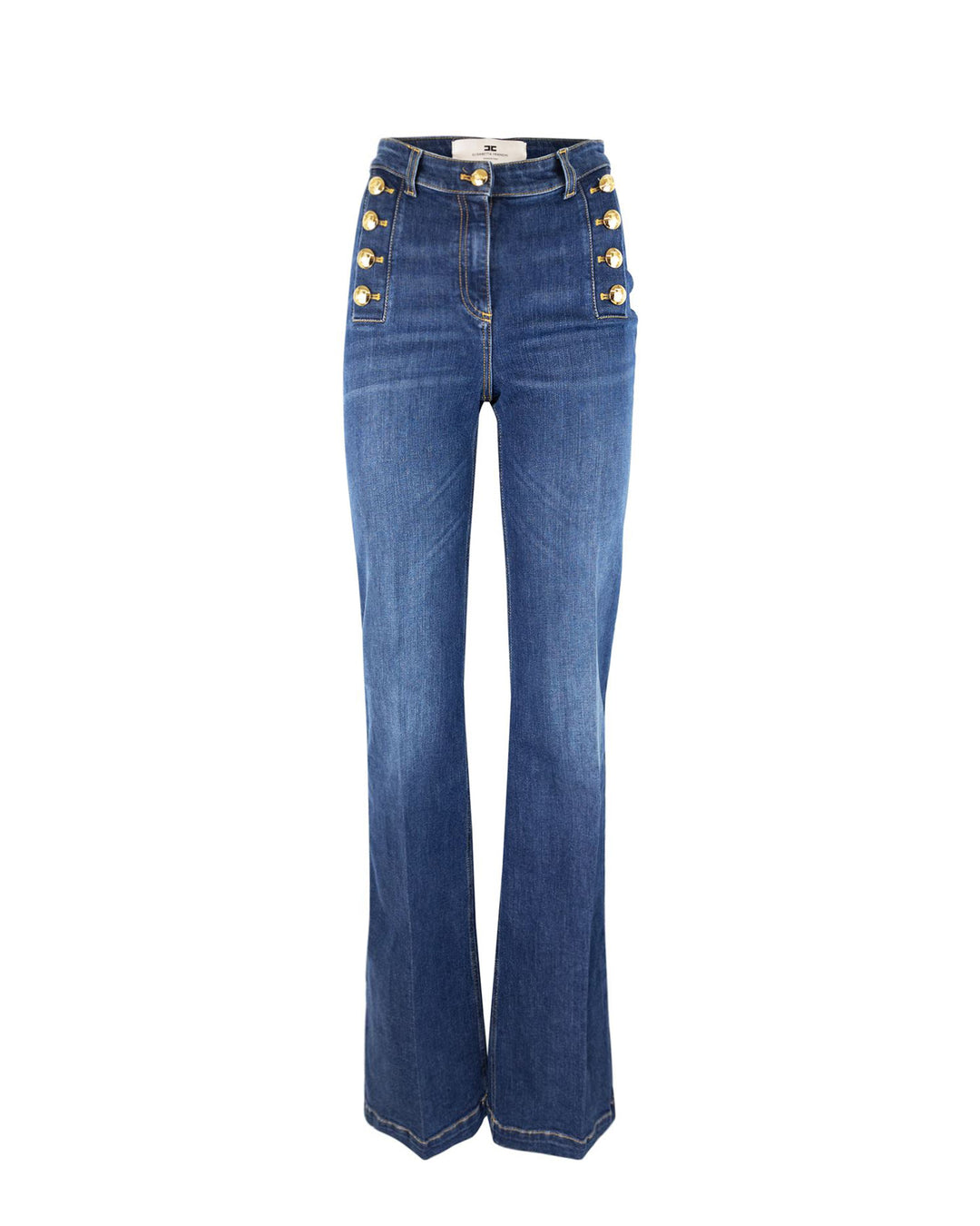 A Zampa In Cotone Stretch Con Bottoniera Laterale Jeans Blu