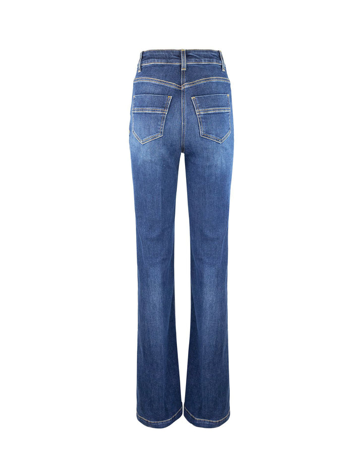 A Zampa In Cotone Stretch Con Bottoniera Laterale Jeans Blu