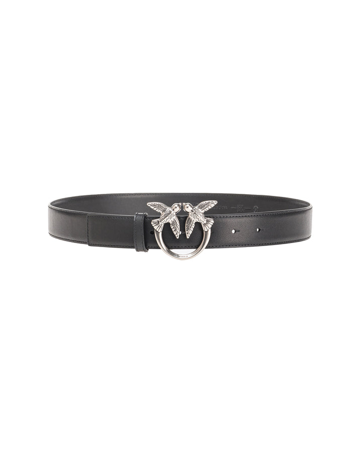 Cintura Love Birds In Pelle Black/Silver Belt Nero