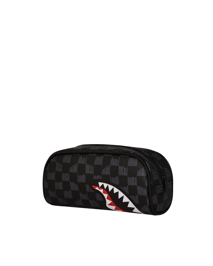 Drip Check Pencil Pouch Clutch Bag Grey