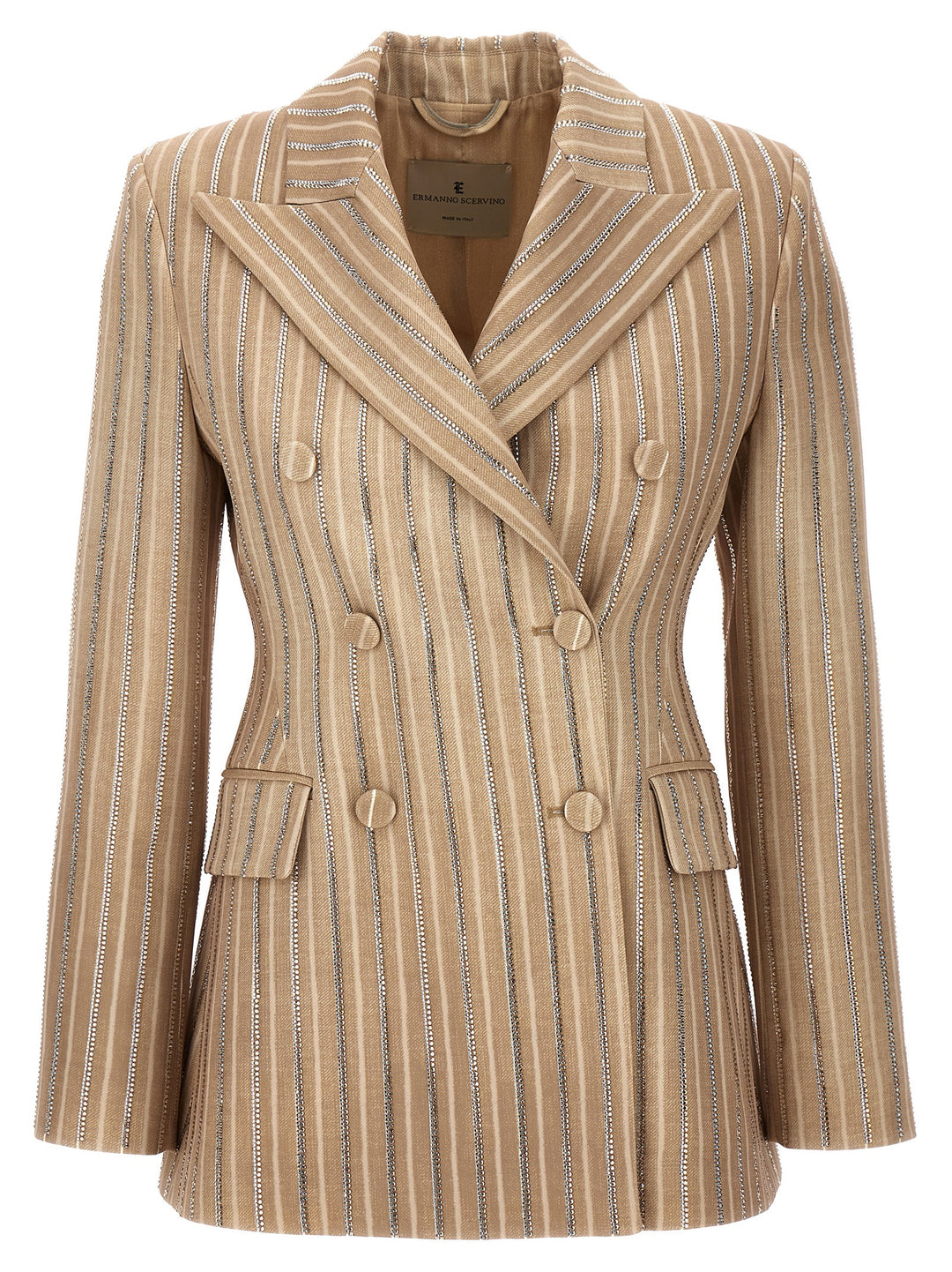 Rhinestone Pinstripe Blazer Blazer And Suits Beige