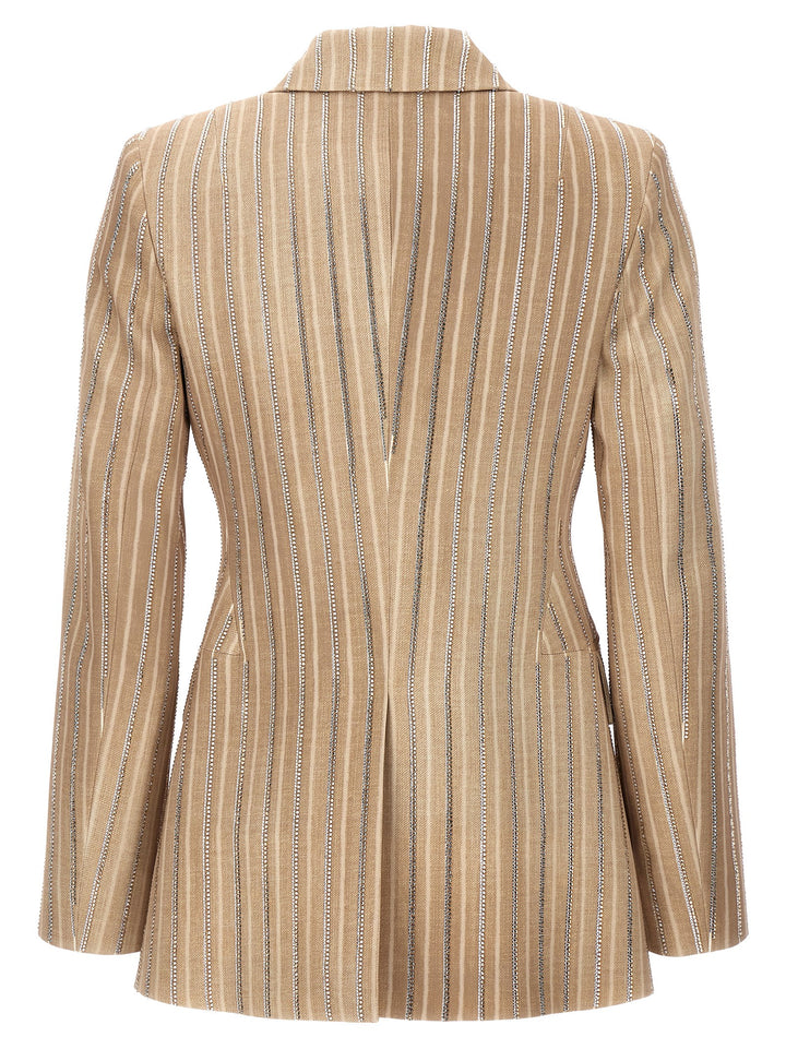 Rhinestone Pinstripe Blazer Blazer And Suits Beige