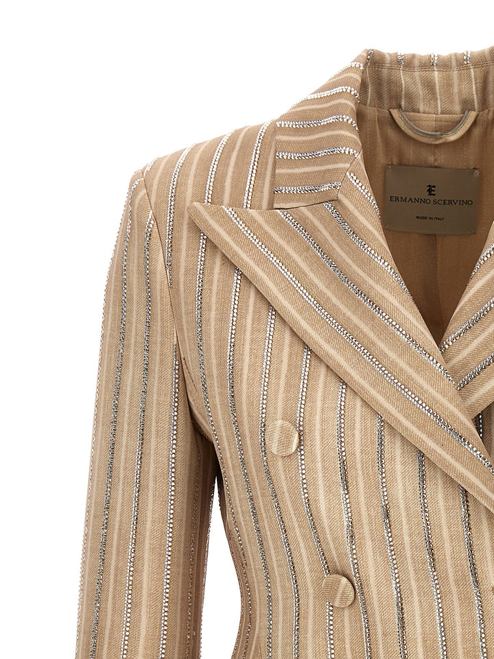 Rhinestone Pinstripe Blazer Blazer And Suits Beige