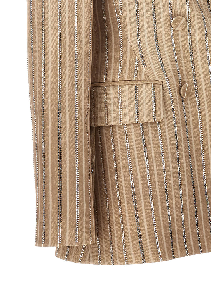 Rhinestone Pinstripe Blazer Blazer And Suits Beige