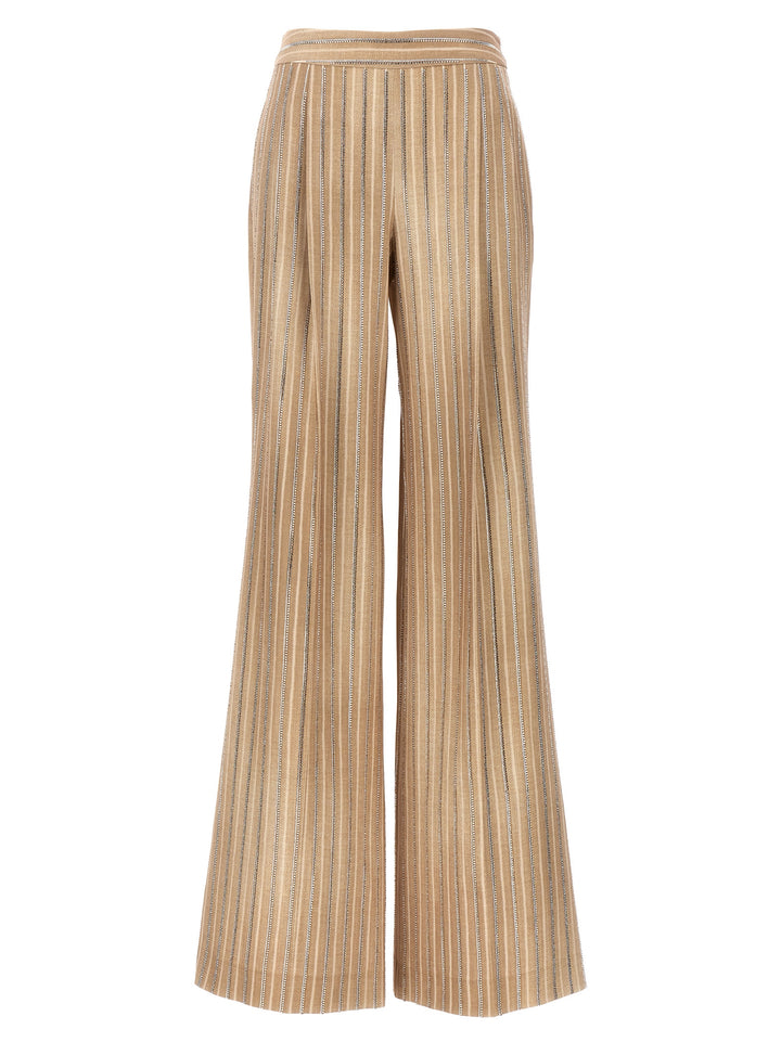 Rhinestone Pinstripe Trousers Pants Beige