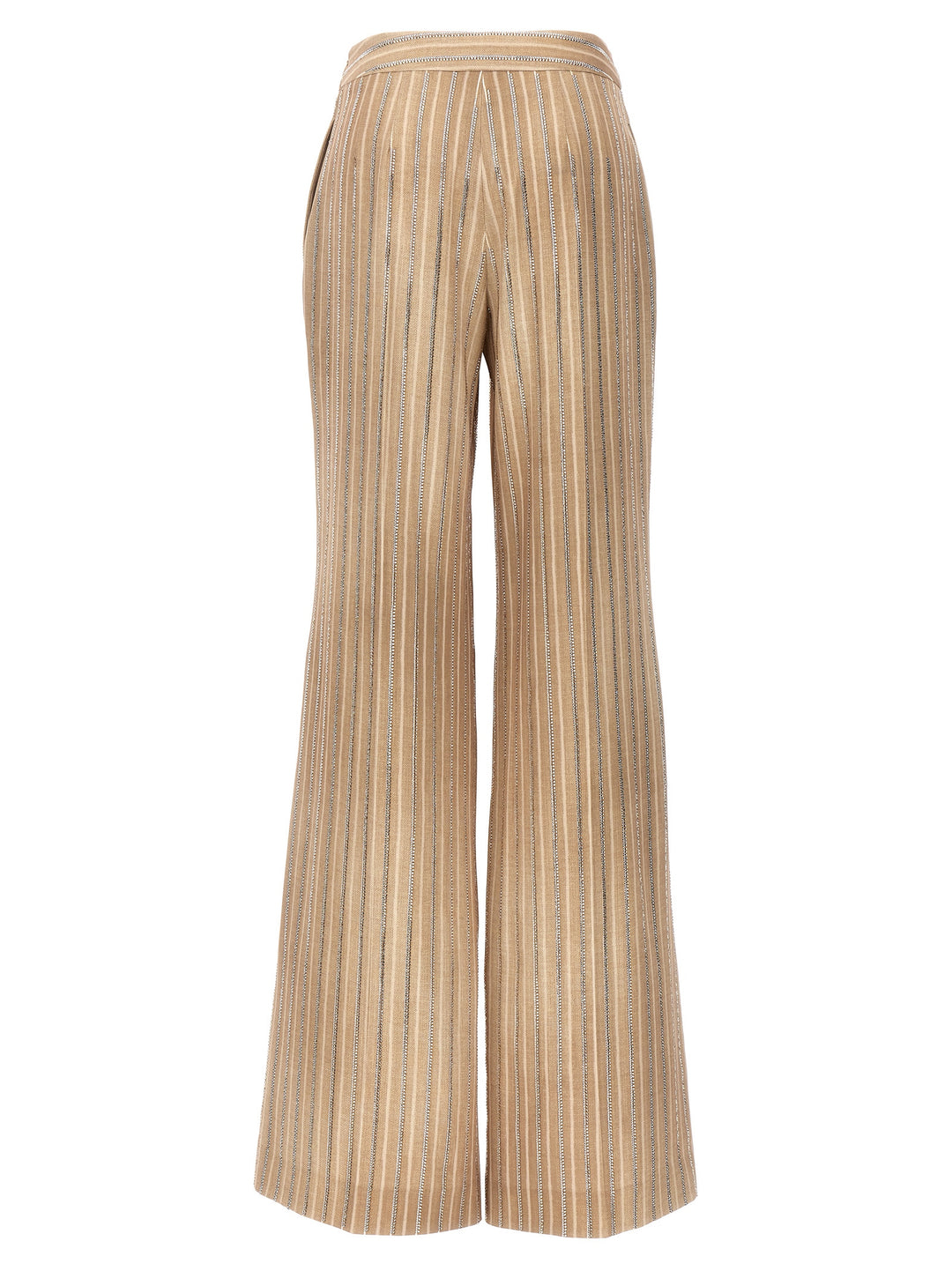 Rhinestone Pinstripe Trousers Pants Beige