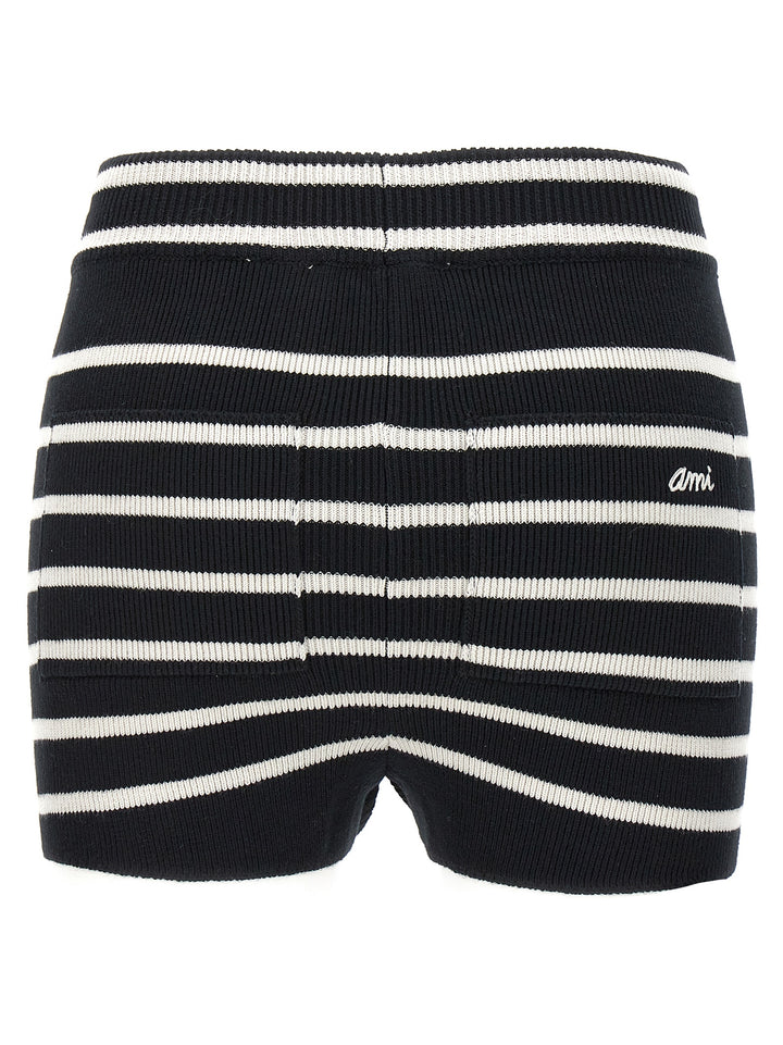 Striped Knitted Shorts Bermuda, Short White/Black