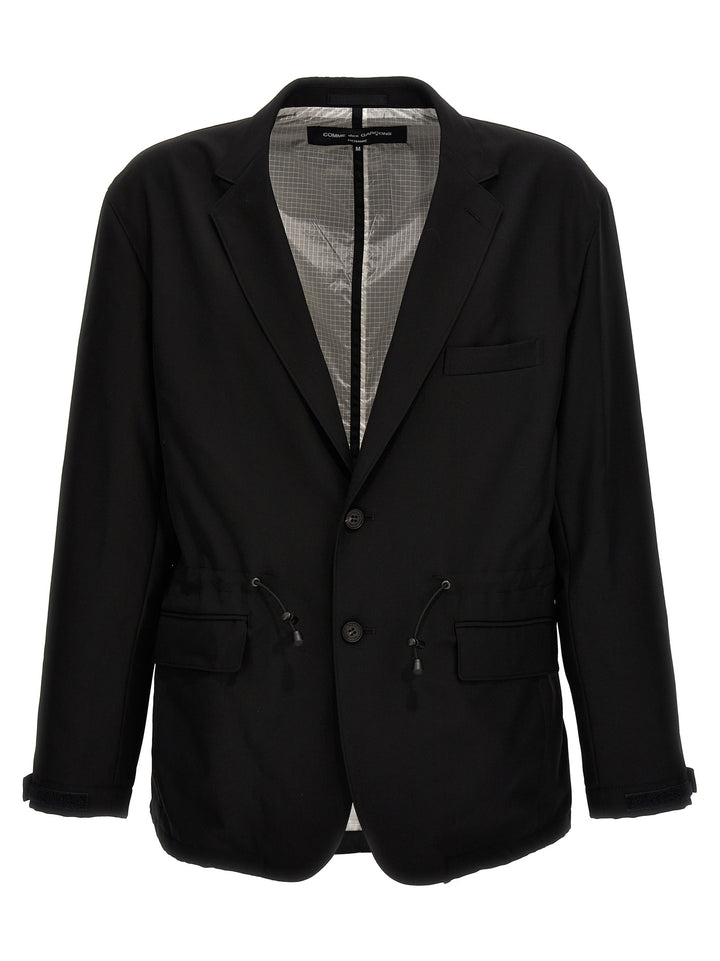 Single-Breasted Drawstring Blazer Black