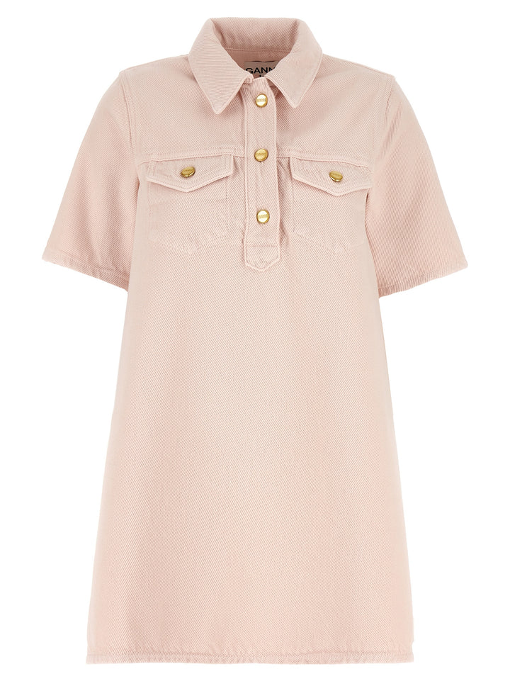 Ribbed Denim Dress Dresses Pink