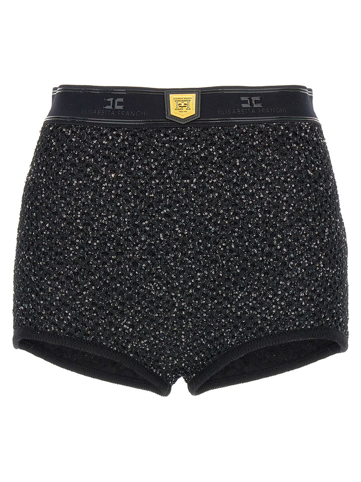 Sequined Knitted Shorts Bermuda, Short Black