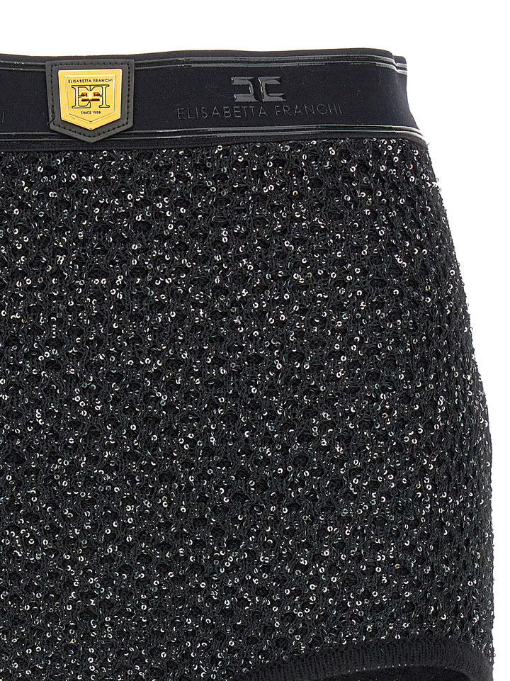 Sequined Knitted Shorts Bermuda, Short Black