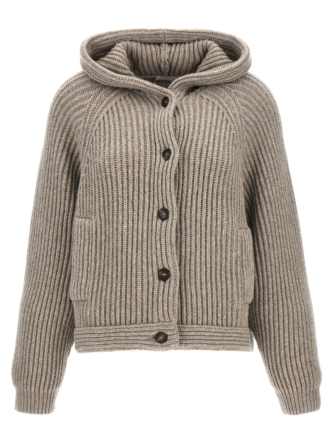 Ribbed Hooded Cardigan Sweater, Cardigans Gray