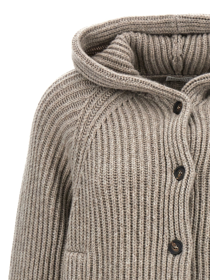 Ribbed Hooded Cardigan Sweater, Cardigans Gray