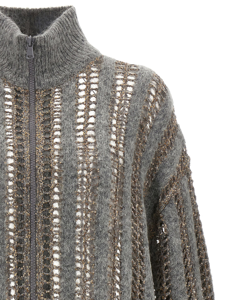 Sequin Openwork Sweater Sweater, Cardigans Gray