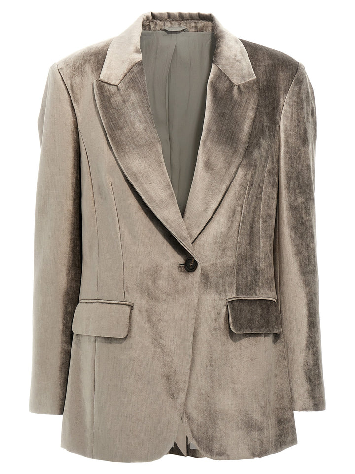 Single-Breasted Chenille Blazer Blazer And Suits Gray