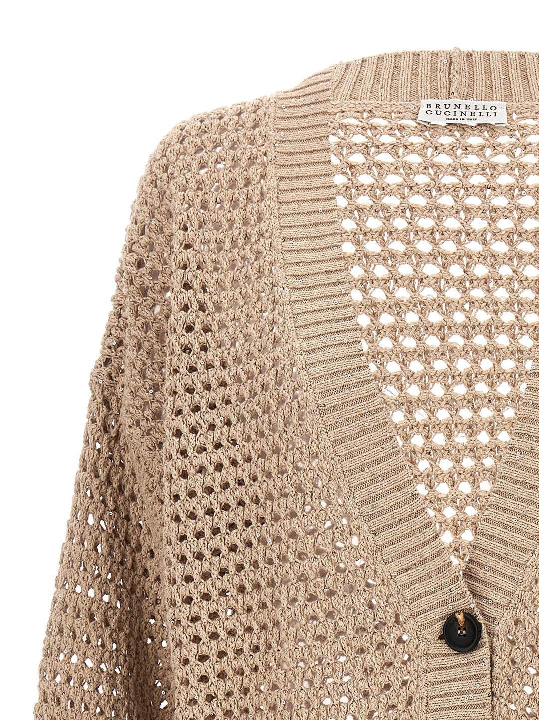 Sequin Knit Cardigan Sweater, Cardigans Beige