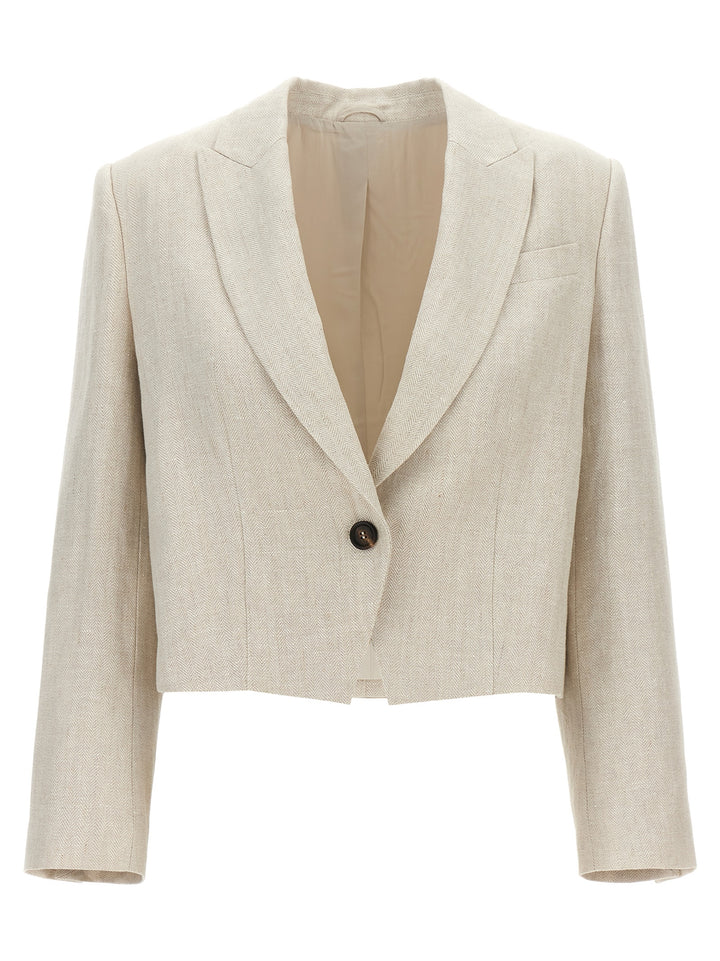 Single-Breasted Cropped Blazer Blazer And Suits Beige