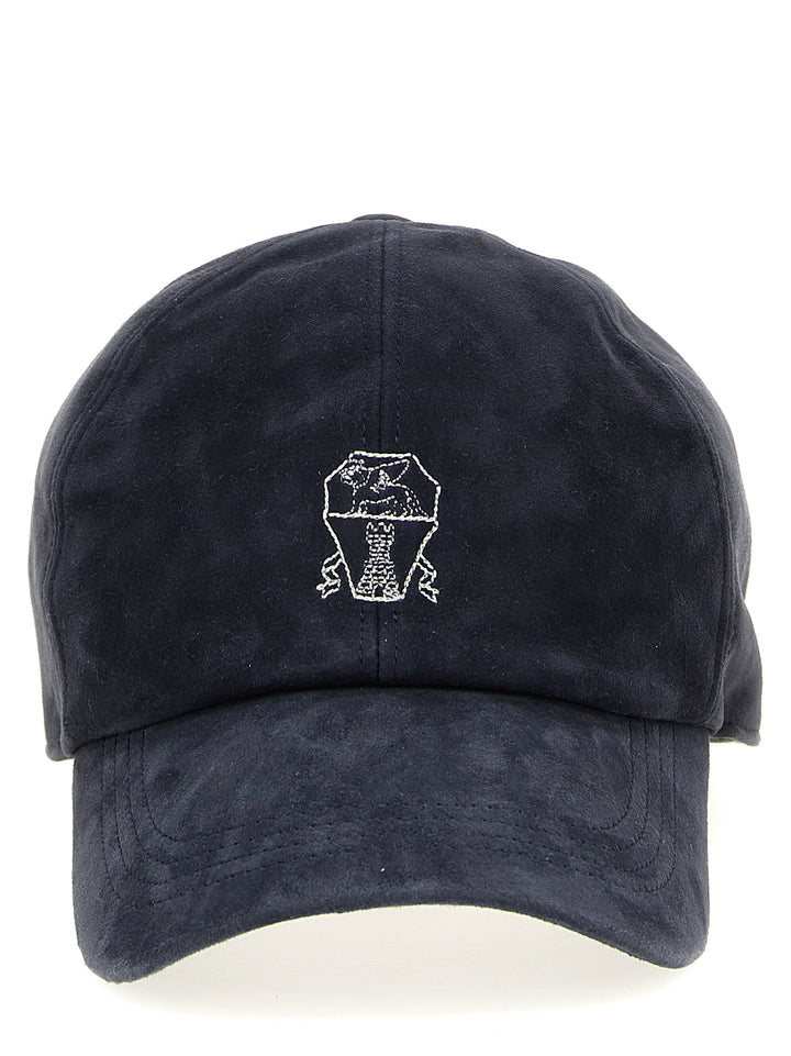 Suede Cap With Logo Embroidery Hats Blue