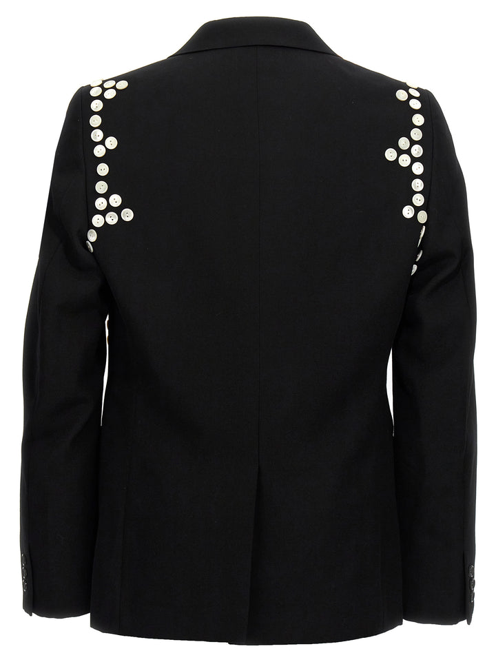 Single-Breasted Button Blazer White/Black