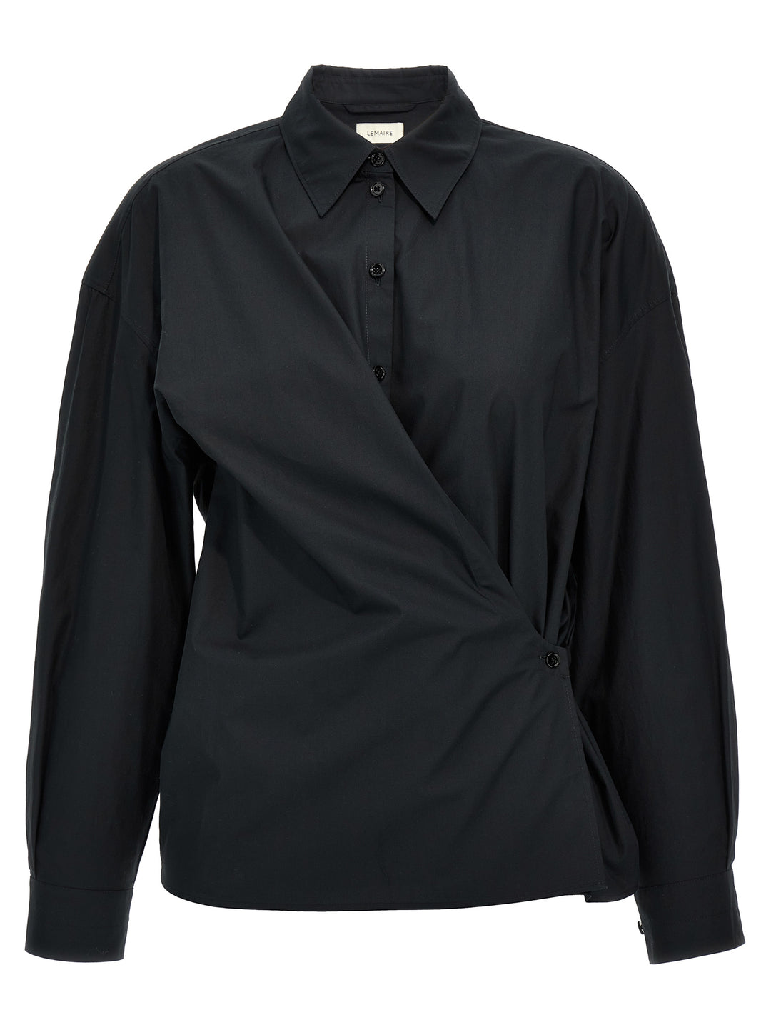 Straight Collar Twisted Shirt, Blouse Black