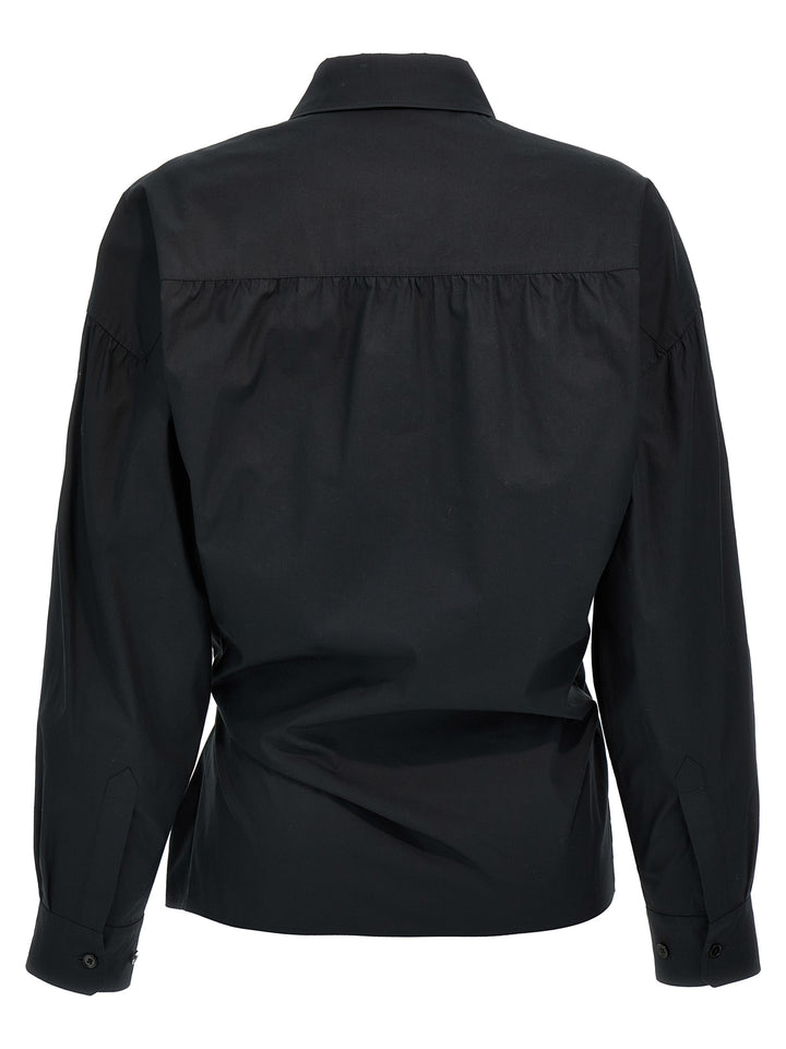 Straight Collar Twisted Shirt, Blouse Black