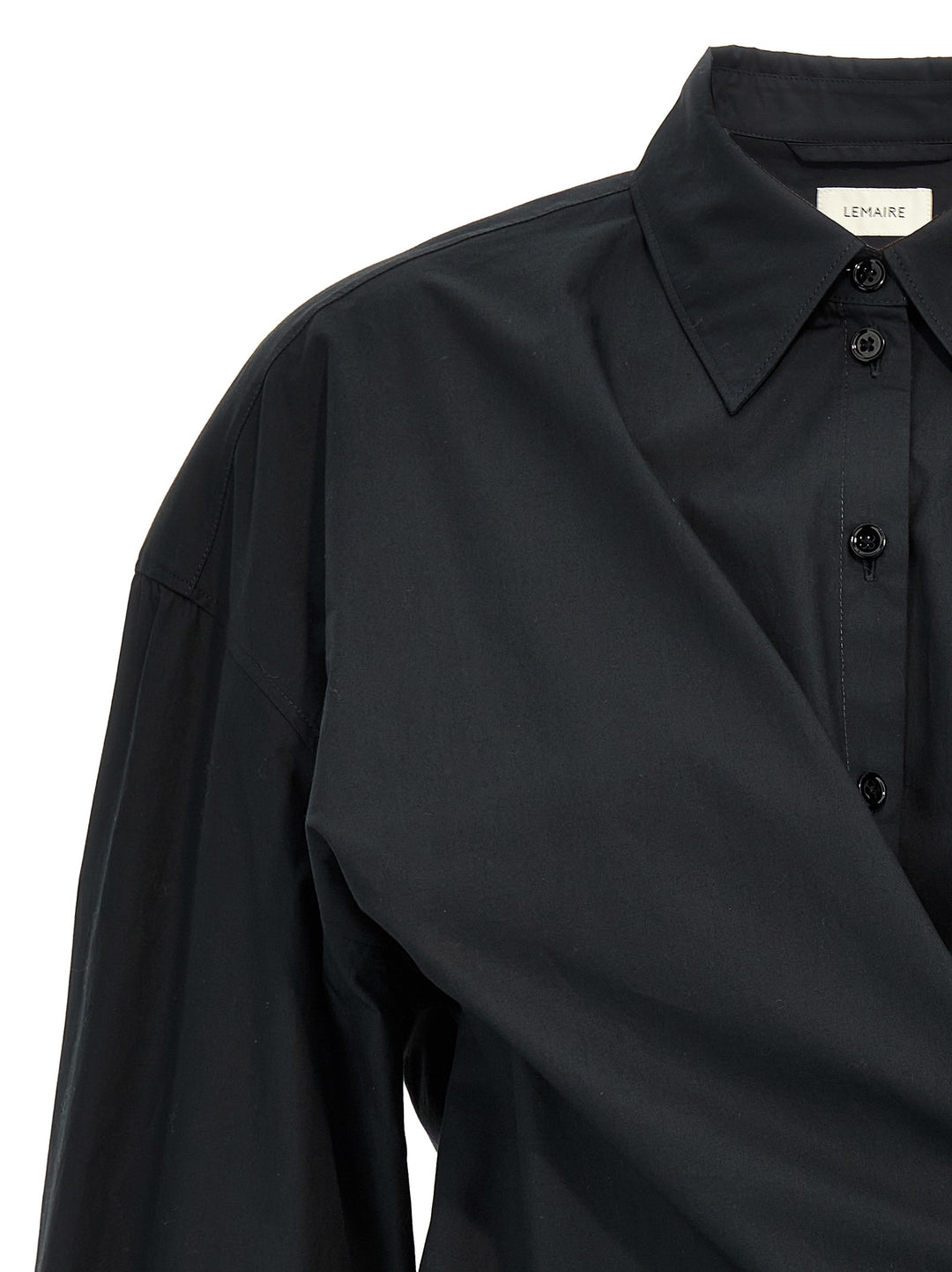 Straight Collar Twisted Shirt, Blouse Black