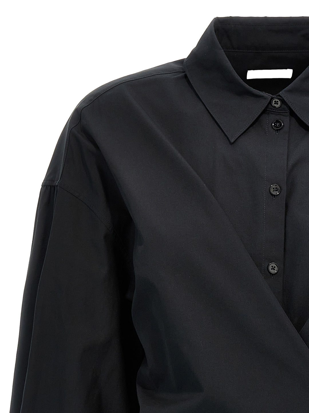 Straight Collar Twisted Shirt, Blouse Black