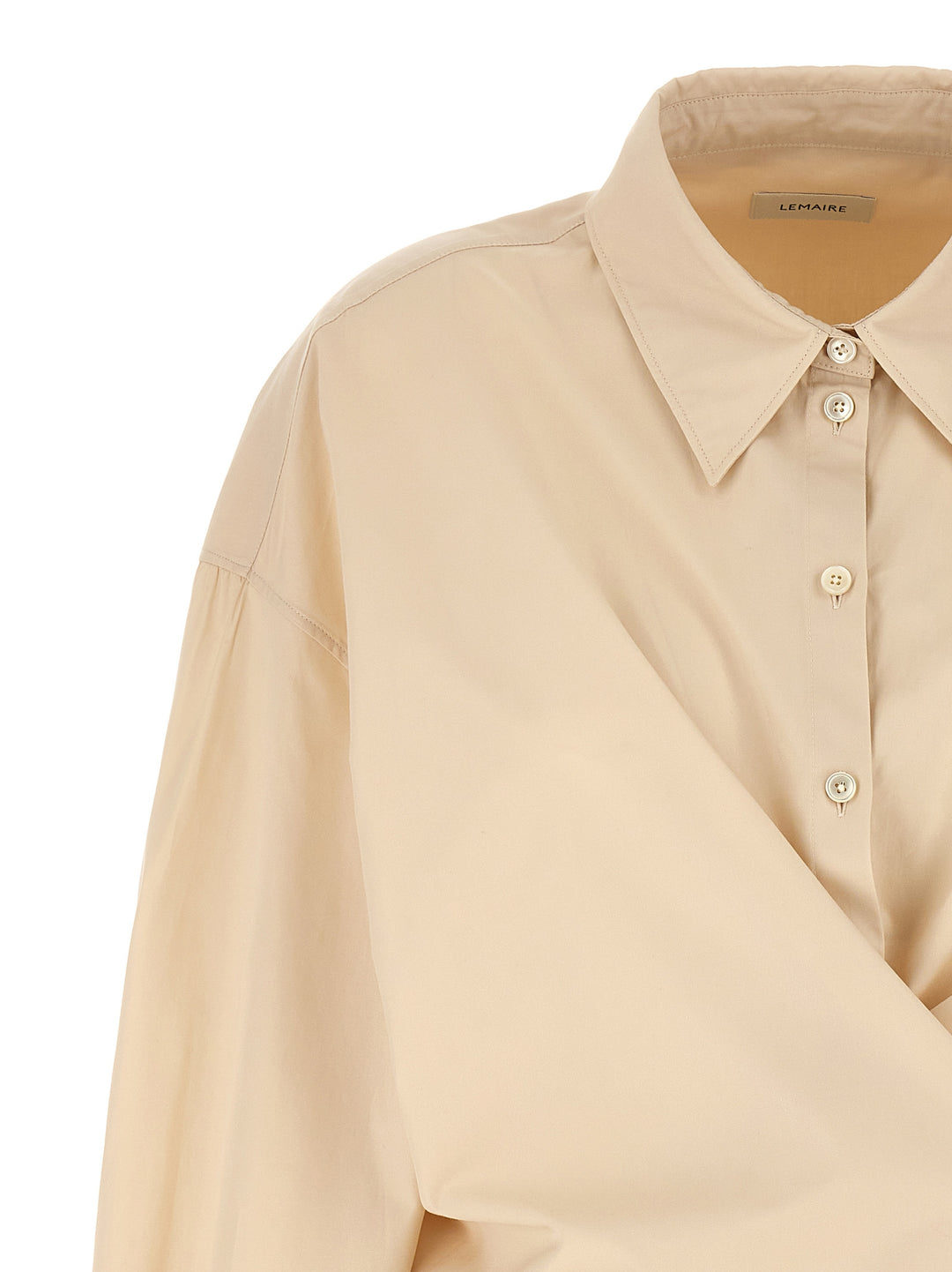 Straight Collar Twisted Shirt, Blouse Beige